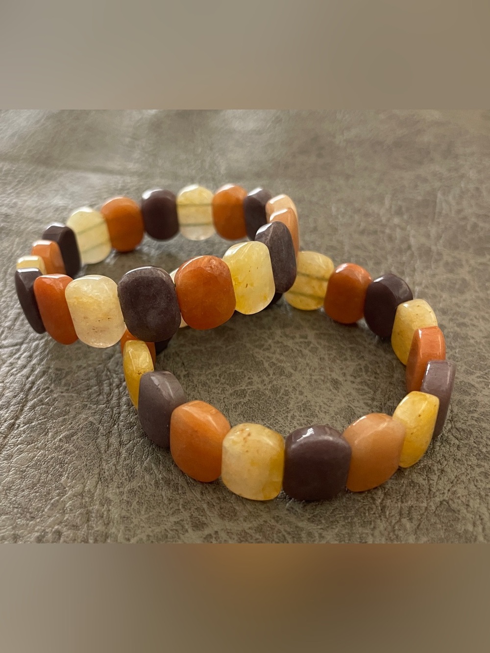 Set of 2 Neutral Carved Stone Bracelets